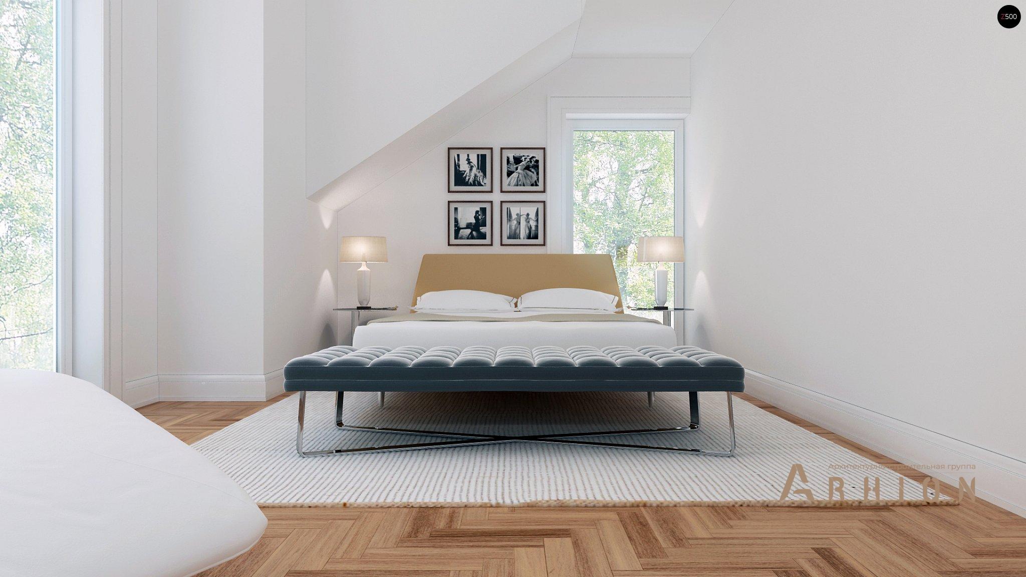 9. Проект одноэтажного дома в европейском стиле с двускатной кровлей, Z226 plus, площадью - 175 кв c мансардой, терассой, гаражом, эркером